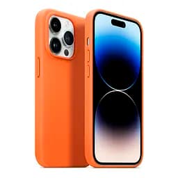 Кожаный чехол-панель для Apple iPhone 14 Pro, FAKE Leather Case, оранжевый, искусственная кожа, премиум-класс, противоударный, защита всего корпуса, с мягкой подкладкой, поддержка MagSafe и беспроводной зарядки, ArmorStandart (ARM64461) - мініатюра 3