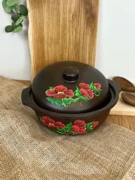 Казан з кришкою керамічний (глиняний) різьблений Мак 3 л - мініатюра 3
