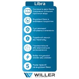 Водонагрівач Willer Libra, 2 кВт, сухий ТЕН, 30 л, прямокутний, універсальний, білий (EVH30DRI) - мініатюра 9