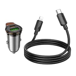 Автомобільний зарядний пристрій Hoco NZ16A USB/Type-C 43W PD QC 25W metal grey + кабель Type-C to Lightning - мініатюра 6