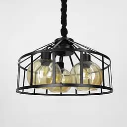 Чорна люстра Лофт на 3 янтарних плафони | Арт. 11508/3 BK+AM | Line F