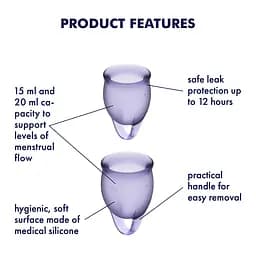 Менструальні чаші Satisfyer Feel Confident Menstrual Cup 2 шт. фіолетові - мініатюра 6