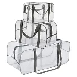 Набор прозрачных сумок в роддом: размер S 30х20х15 см + размер М 40х25х20 см + размер XL 60х25х30 см (серые)