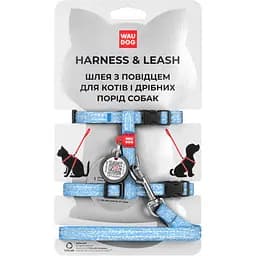 Шлея з повідцем для котів Waudog Re-cotton з відновленої бавовни з QR паспортом XS 25-40х20-30х1/122 см блакитний (14702)