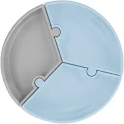 Тарілка секційна MinikOiOi Puzzle Mineral Blue/Powder Grey, на присосці, силіконова (101050059)