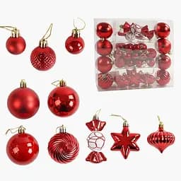 Набір ялинкових прикрас Кулі, цукерки, бурульки, зірочки, 36 шт.