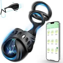 Вібруюча Smart насадка на член з ерекційними кільцями 9 режимів вібрації чорний