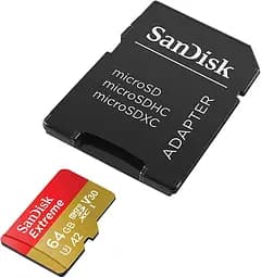 Карта пам'яті Sandisk 64GB microSD C10 UHS-I U3 R170/W80MB/s Extreme V30 + SD (SDSQXAH-064G-GN6MA) - мініатюра 2