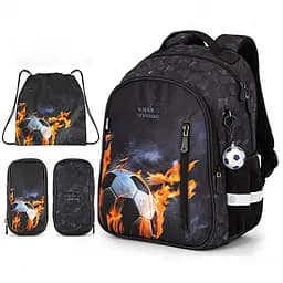 Ортопедичний рюкзак 3 в 1 з пеналом та мішком для хлопчика School Standard 375 гр 17 літрів Чорний з помаранчевим