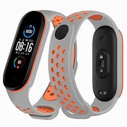 Силіконовий ремінець для фітнес браслета XiaomiXiaomi Smart Band 5 6 7 Grey Orange Sport Сірий Помаранчевий Спортивний