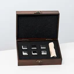 Подарунковий набір "Сталевий" (коричневий) - 6 шт сталевих кубиків для охолодження віскі