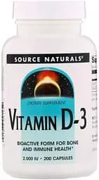 Вітаміни та мінерали Source Naturals Vitamin D3 2000 IU, 200 капсул