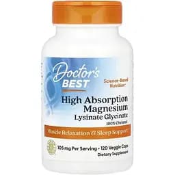 Магній Doctor's Best Magnesium 100 mg High Absorption, 120 вегакапсул підтримка здорової функції нервової системи