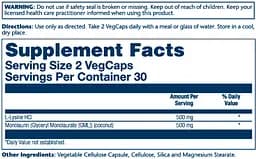 Амінокислоти Solaray L-Lysine Monolaurin 1:1 60 капсул - мініатюра 2