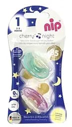 Круглая пустышка Nip Вишенка Ночь, 0-6 мес., розовый с бирюзовым, 2 шт. (91010)