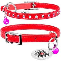 Нашийник для котів Waudog Glamour шкіряний з еластичною вставкою та стразами 22-30х0.9 см червоний - мініатюра 3