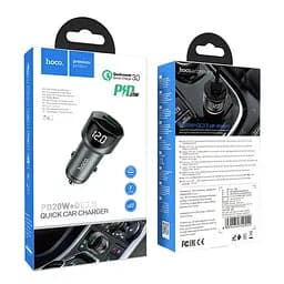 АЗП Hoco Z42 Light road dual port digital display PD20W + QC3.0 car charger Metal Gray - мініатюра 3