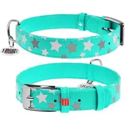 Нашийник для собак Waudog Glamour шкіряний з QR паспортом, візерунок Зірочка, світиться/світловідбиваючий, M, Ш 25 мм, Дов 38-49 см (2035871300001)