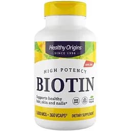 Біотин Healthy Origins Biotin 5000 mcg High Potency, 360 вегакапсул для підтримки волосся, шкіри та нігтів