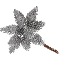 Искусственный пучок из шишек 12 см Флористический пучок для декора с глиттером Серебристый