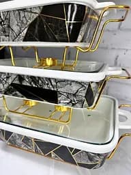 Набір з 3-х мармітів керамічних прямокутних Kitchen з кришками із скла Вітраж Золотий - мініатюра 5