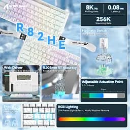 Ігрова дротова магнітна клавіатура Attack Shark R82 / Дротове підключення / Magnetic Switch / White - мініатюра 6