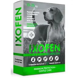 Краплі проти іксодових кліщів, бліх та комарів Unicum Ixofen для собак 10-25 кг 3 піп. х 2.5 мл
