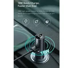 Автомобільний FM-модулятор Baseus Energy Column + bluetooth (2USB) CCNLZ-C0G (Темно-сірий) - мініатюра 9