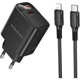 Мережевий зарядний пристрійBorofone BA97A Ilustre single-port PD30W charger with digital display set (C to iP)