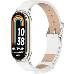 Кожаный ремешок Mijobs для фитнес браслета Xiaomi Mi Smart Band 8 White Silver