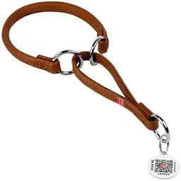 Нашийник-зашморг Waudog Soft, шкіряний, круглий, з QR паспортом, 41-50х1 см, коричневий