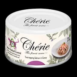 Вологий корм для котів Cherie Hairball Control Tuna&Salmon, зі шматочками тунця та лосося в соусі, для запобігання утворення шерстяних грудочок, 80 г (CHT17004)