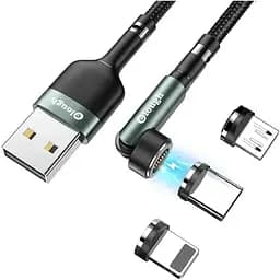Кабель магнитный с быстрой зарядкой Elough 7 Contact 3 A, 3 в 1 Micro USB/Lightining/Type C, вращение на 540°, 1 м hoz0012450