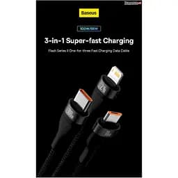 Кабель Baseus Flash Series Ⅱ 3-in-1 Cable USB to MicroUSB+Lightning+Type-C 100W 1.2m CASS030003 Blue - мініатюра 6