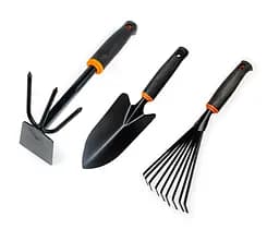 Набір садових інструментів Polax лопатка садова, мотика та граблі віялові (770-28)