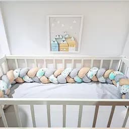 Бортик для ліжечка Косичка білий сірий бежевий