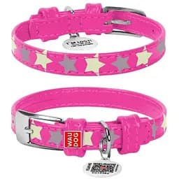 Нашийник для собак Waudog Glamour шкіряний з QR паспортом, візерунок Зірочка, світиться/світловідбивний, XS, Ш 12 мм, Дов 19-25 см (4823089301051)