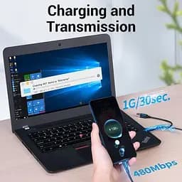 Кабель Vention USB 2.0 A Male to USB-C Male Cable with USB Power Supply PVC Type 1m Black (CQKBF) - мініатюра 6