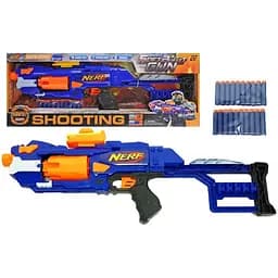 Бластер Автомат с мягкими шарами 20 штук, на батарейках, в коробке синий JBY-001 р.56*6,5*22см.