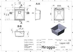Кухонна мийка Miraggio LAGOON 420 black (0002563) Граніт, Під стільницю/Врізна, Чорний - мініатюра 2