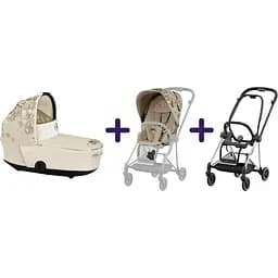 Люлька Cybex Mios Lux Simply Flowers Beige + Комплект текстилю Cybex Mios Simply flowers beige + Шасі для коляски Cybex Mios LS RBA Chrome Black