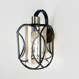 Бра з янтарним плафоном у чорному каркасі 30х15 см Арт. 12055/1W BK+AM Line F