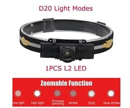 Налобний ліхтар Boruit D20 XM-L2 Zoom 1000 Lm (Оригінал) Ліхтарик - мініатюра 2