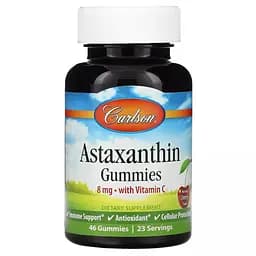 Астаксантин з вітаміном С Carlson Astaxanthin Gummies with Vitamin C смак вишні 4 мг 46 жувальних цукерок