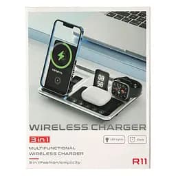 Зарядний пристрій 4 IN1 AUTOMATIC (iPhone, iWatch, AirPods, Clock) 15W FAST ORIGINAL сріблястий-чорний - мініатюра 2