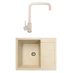 Гранітна мийка з краном прямокутна WIZ № 3 620х500 мм (Бежева)