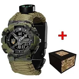 Чоловічий наручний годинник 005 Тризуб золото Camo Green Паракордовий ремінець Army Green Awarder acs0031995
