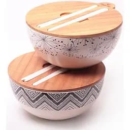 Миска Kamille из бамбукового волокна с бамбуковой крышкой и приборами Ø24,5х11,5 см kuh0007429