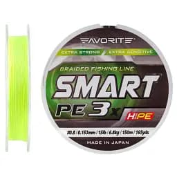 Шнур Favorite Smart PE 3x 150м (fl.yellow) 0.8/0.153 мм 15 lb/6.8 кг