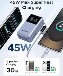Павербанк з вбудованим кабелем Ugreen PB834 10000 мАг 55W з шкидкою зарядкою та цифровим LED дисплеєм - мініатюра 3